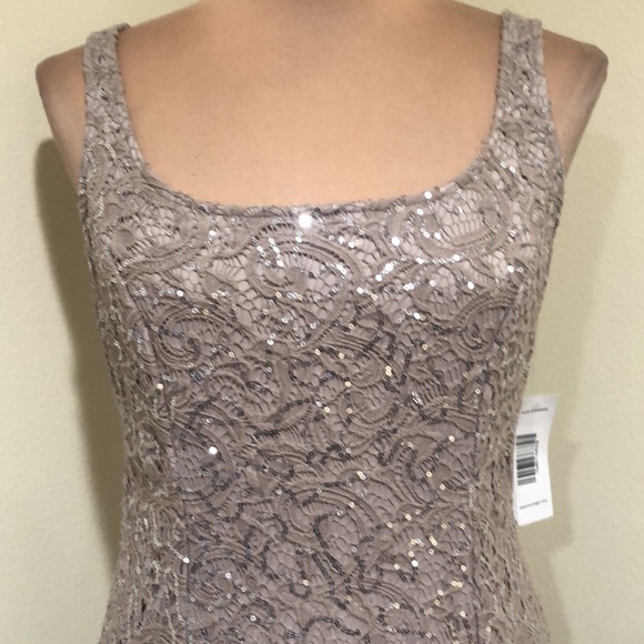 NWT Alex Evenings Gown Formal Maxi Dress Size 8 Beige Paisley Lace Sequins - Picture 3 of 11